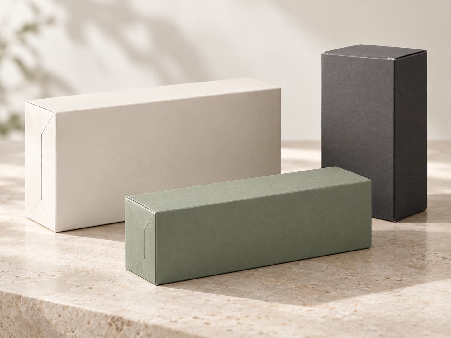 Product visualization of seal-end carton proportions in three different sizes