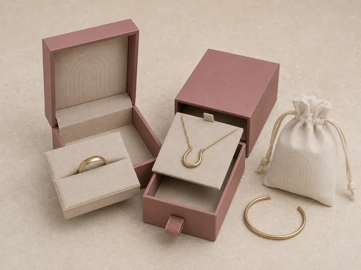 Jewelry gift boxes with removable cream microfiber ring and necklace inserts