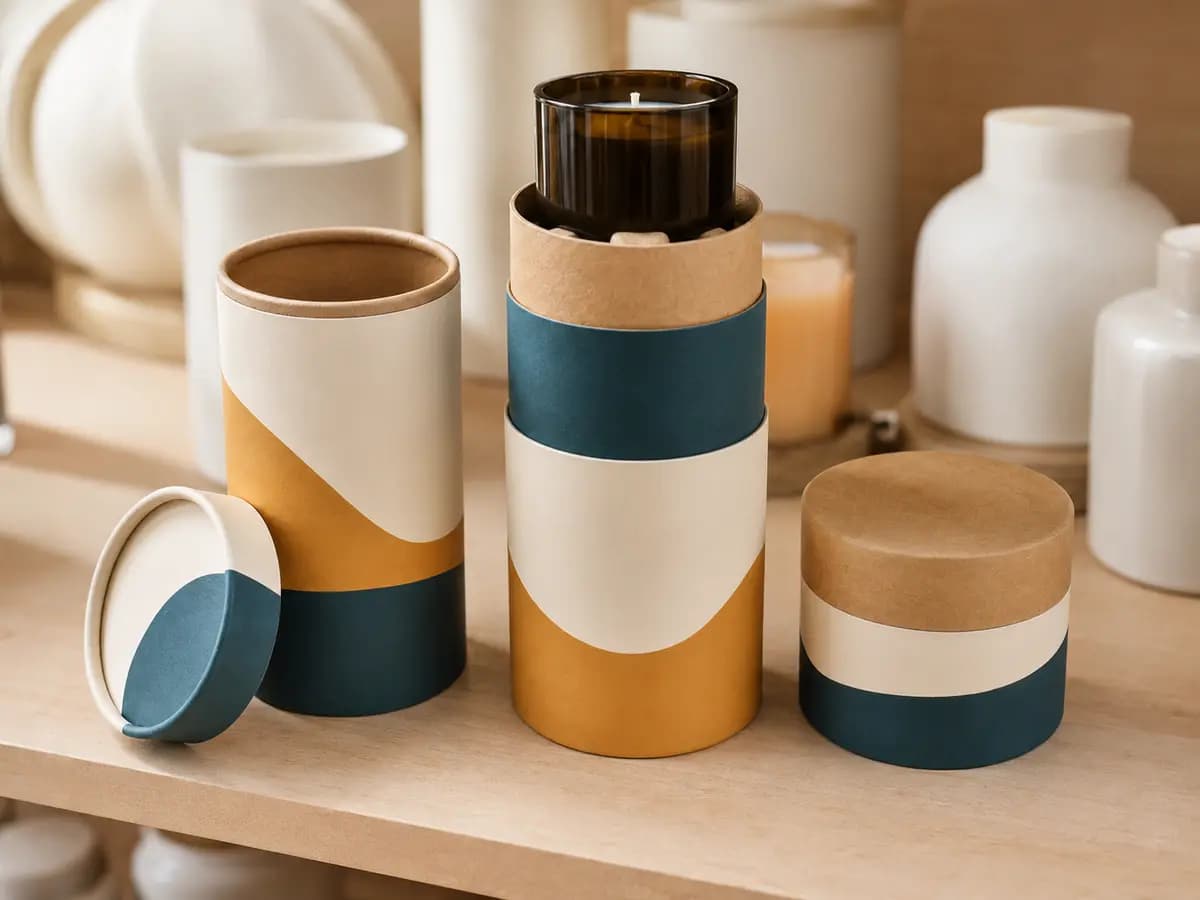 Color-block paper tubes used for unbranded candle and home fragrance packaging