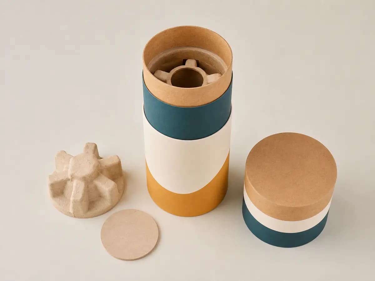 Paper tube packaging with removable molded pulp candle insert
