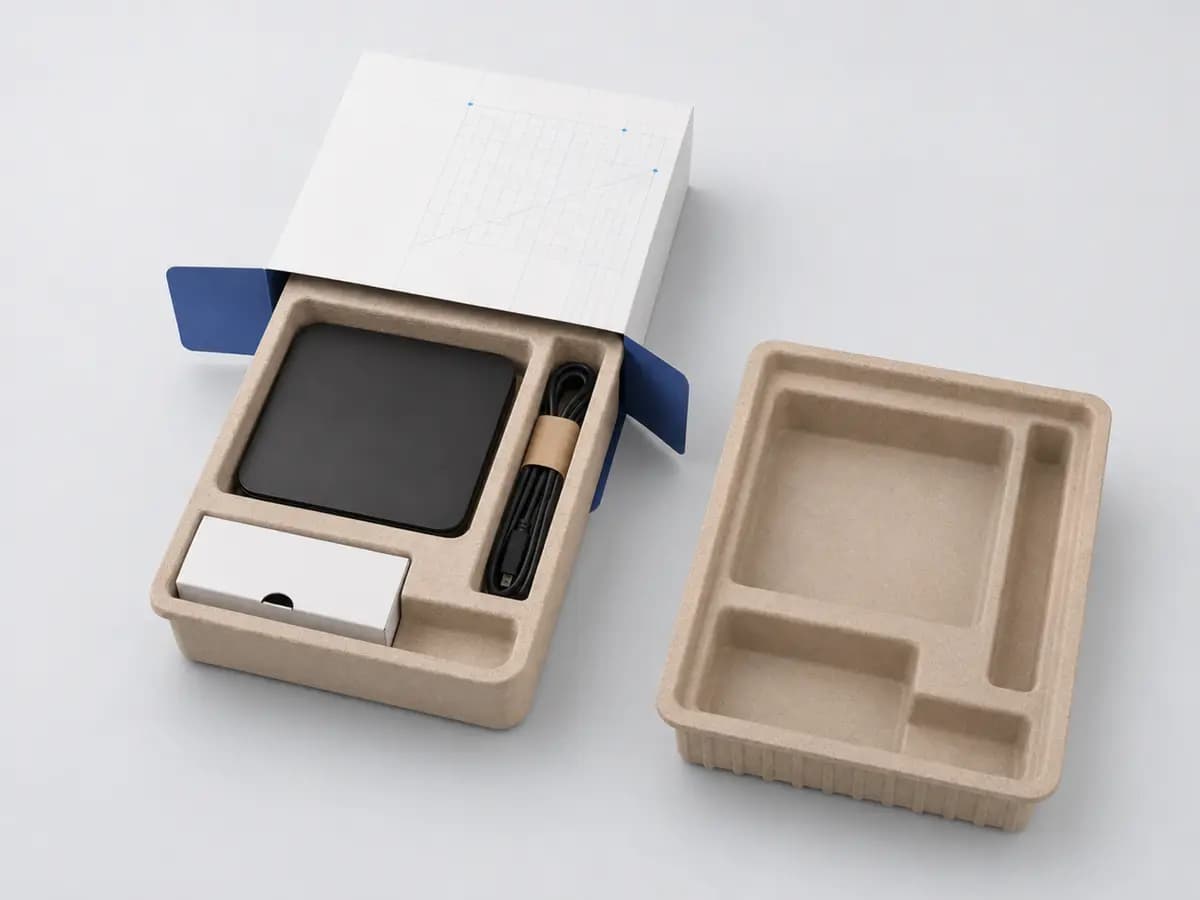 Electronics box with removable molded pulp device and accessory insert