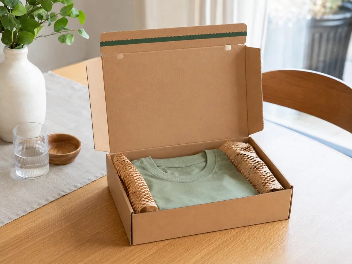 Recyclable corrugated mailer prepared for an unbranded e-commerce unboxing