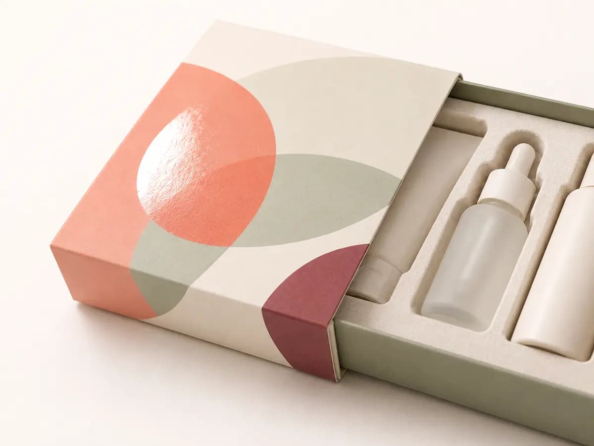 Cosmetic gift set box with colorful printed sleeve and rigid inner tray